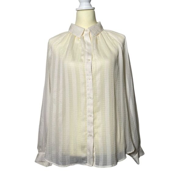 Banana Republic Sheer Vertical Striped Ivory Button Up Blouse Women's Size Large - Picture 1 of 13